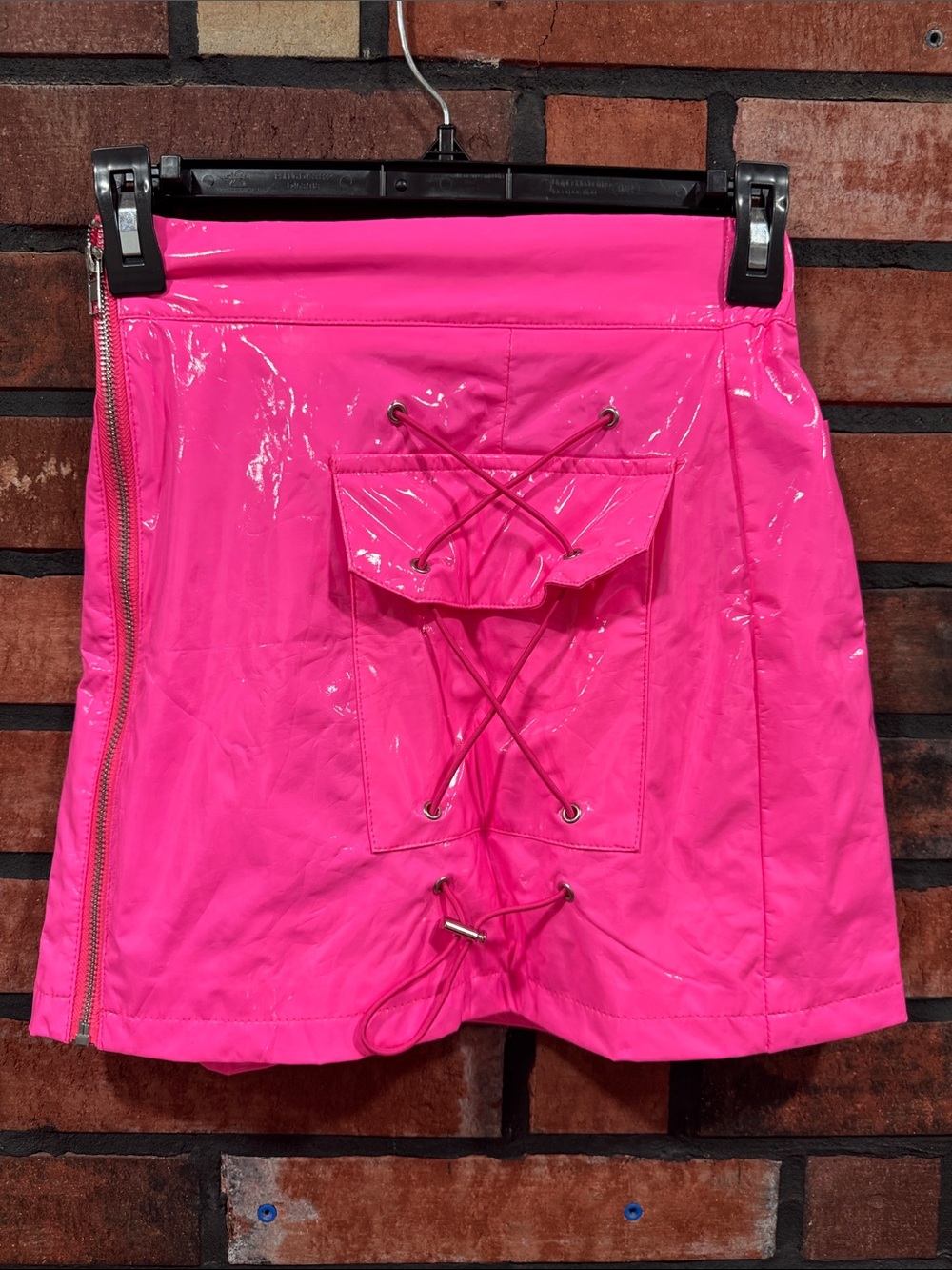 Women's Hot Pink Lace-Up Vinyl Shorts